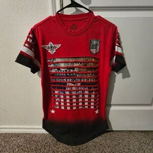 Bleecker Mercer Red Graphic T Shirt Men's Small Distressed American Flag Print